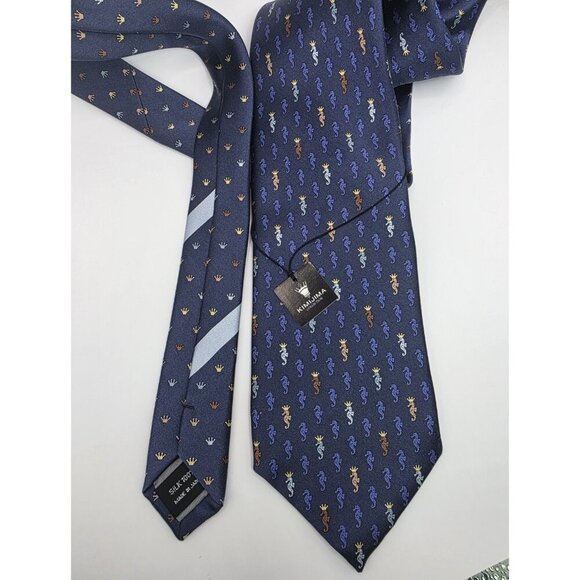 KIMIJIMA Collection Neck Tie Men's Blue Crowned Seahorses 100% Silk Japan 58" - Picture 2 of 8